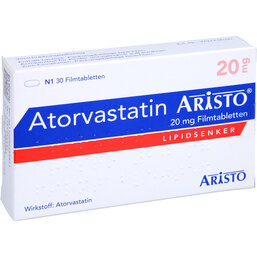 Abbildung: Atorvastatin Aristo 20 mg Filmtabletten 30 St, Filmtabletten PZN 09669986