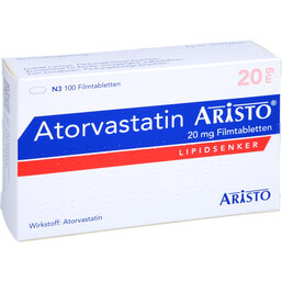 Abbildung: Atorvastatin Aristo 20 mg Filmtabletten 100 St, Filmtabletten PZN 09670009