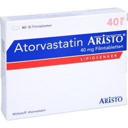 Abbildung: Atorvastatin Aristo 40 mg Filmtabletten 30 St, Filmtabletten PZN 09670015