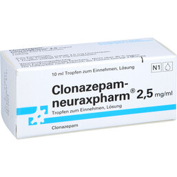 Abbildung: Clonazepam neuraxpharm 2,5 mg / ml Tropf.zum Einnehmen 10 ml, Tropfen zum Einnehmen PZN 09680120