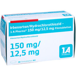 Abbildung: Irbesartan / Hydrochlorothiazid 1A Pharma 150 / 12,5mg 98 St, Filmtabletten PZN 09687174