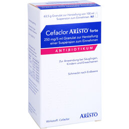 Abbildung: Cefaclor Aristo forte 250 mg / 5 ml Granulat Suspension-Herstellung 100 ml, Granulat zur Herstellung einer Suspension zum Einnehmen PZN 09688185