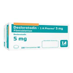 Abbildung: Desloratadin 1A Pharma 5 mg Filmtabletten 100 St, Filmtabletten PZN 09693269