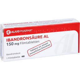 Abbildung: Ibandronsäure AL 150 mg Filmtabletten 1 St, Filmtabletten PZN 09709869