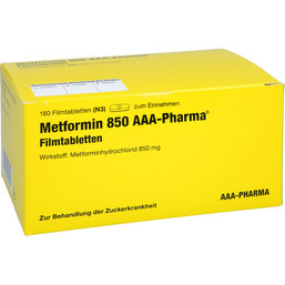 Abbildung: Metformin 850 mg AAA Pharma Filmtabletten 180 St, Filmtabletten PZN 09711694