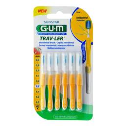 Abbildung: GUM Trav-Ler 1,3mm Tanne gelb Interdental + 6Kappen Zahnbürste, 6 St PZN 09714356