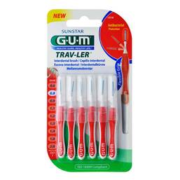 Abbildung: GUM Trav-Ler 0,8mm Kerze rot Interdental + 6Kappen Zahnbürste, 6 St PZN 09714445