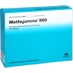Abbildung: Metfogamma 500 mg Filmtabletten 180 St, Filmtabletten PZN 09718130