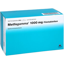 Abbildung: Metfogamma 1000 mg Filmtabletten 180 St, Filmtabletten PZN 09718153