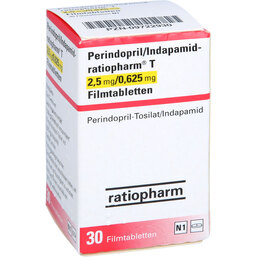 Abbildung: Perindopril / Indapamid Ratiopharm T 2,5mg / 0,625mg 30 St, Filmtabletten PZN 09722930