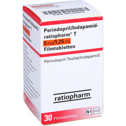 Abbildung: Perindopril / Indapamid Ratiopharm T 5mg / 1,25mg 30 St, Filmtabletten PZN 09722953