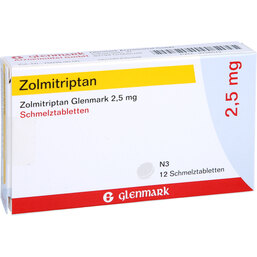 Abbildung: Zolmitriptan Glenmark 2,5 mg Schmelztabletten 12 St, Schmelztabletten PZN 09726572