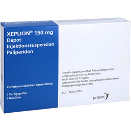 Abbildung: Xeplion 150 mg Depot-Injektionssuspension Fertigspritzen 1 St, Depot-Injektionssuspension PZN 09726885
