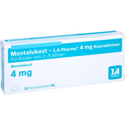 Abbildung: Montelukast 1A Pharma 4 mg Kautabletten 20 St, Kautabletten PZN 09731751
