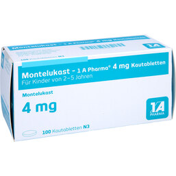 Abbildung: Montelukast 1A Pharma 4 mg Kautabletten 100 St, Kautabletten PZN 09731797