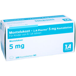 Abbildung: Montelukast 1A Pharma 5 mg Kautabletten 100 St, Kautabletten PZN 09731828