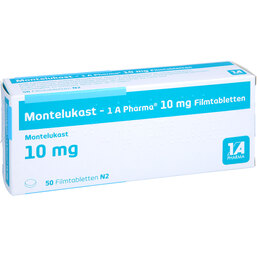 Abbildung: Montelukast 1A Pharma 10 mg Filmtabletten 50 St, Filmtabletten PZN 09731840