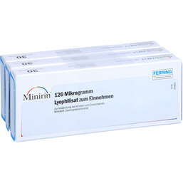 Abbildung: Minirin 120 Mikrogramm Lyophilisat zum Einnehmen 90 St, Schmelztabletten PZN 09739422
