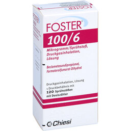 Abbildung: Foster 100 / 6 µg 120 Hub Dosieraerosol 1 St, Dosieraerosol PZN 09750300
