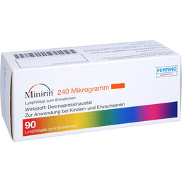 Abbildung: Minirin 240 Mikrogramm Lyophilisat zum Einnehmen 90 St, Schmelztabletten PZN 09755237