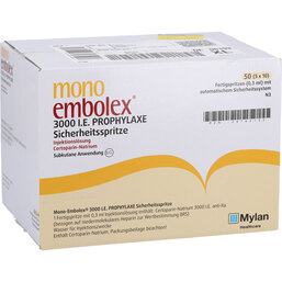 Abbildung: Mono Embolex 3.000 I.E.Prophyl.Sicherh.Spr.Prax. 50 St, Injektionslösung PZN 09760132