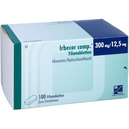 Abbildung: Irbecor comp. 300 mg / 12,5 mg Filmtabletten 100 St, Filmtabletten PZN 09765106