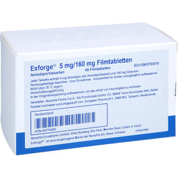 Abbildung: Exforge 5 mg / 160 mg Filmtabletten 98 St, Filmtabletten PZN 09779456