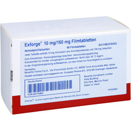 Abbildung: Exforge 10 mg / 160 mg Filmtabletten 98 St, Filmtabletten PZN 09779462