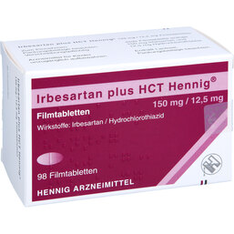 Abbildung: Irbesartan plus HCT Hennig 150 mg / 12,5 mg Filmtab. 98 St, Filmtabletten PZN 09782777
