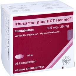 Abbildung: Irbesartan plus HCT Hennig 300 mg / 25 mg Filmtabletten 98 St, Filmtabletten PZN 09782843