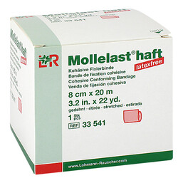 Abbildung: Mollelast haft latexfrei 8cmx20m gedehnt rot 1 St, Binden PZN 09885980
