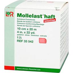 Abbildung: Mollelast haft latexfrei 10cmx20m gedehnt rot 1 St, Binden PZN 09885997