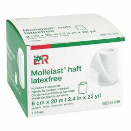 Abbildung: Mollelast haft latexfrei 6cmx20m gedehnt weiß 1 St, Binden PZN 09886169