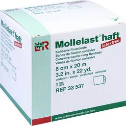 Abbildung: Mollelast haft latexfrei 8cmx20m gedehnt weiß 1 St, Binden PZN 09886175