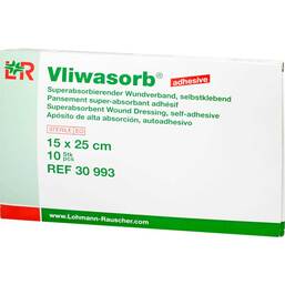 Abbildung: Vliwasorb adhesive Superabsorberkompresse hohe Saugkapazität 15x25 cm 10 St, Kompressen PZN 09888458