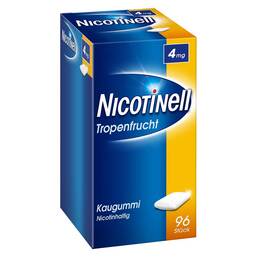 Abbildung: Nicotinell Kaugummi Tropenfrucht 4 mg mit Zahnweiß-Effekt Kaugummi, 96 St PZN 09916717