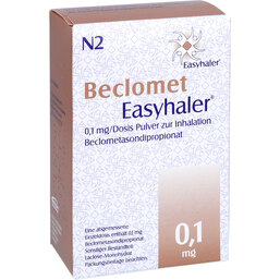 Abbildung: Beclomet Easyhaler 0,1 mg 200 Hub Inhalationspulv. 1 St, Inhalationspulver PZN 09923367