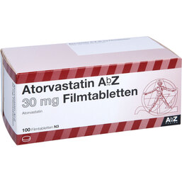 Abbildung: Atorvastatin AbZ 30 mg Filmtabletten 100 St, Filmtabletten PZN 09924591