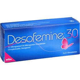 Abbildung: Desofemine 30 30 µg / 150 µg Filmtabletten 3X21 St, Filmtabletten PZN 09925662