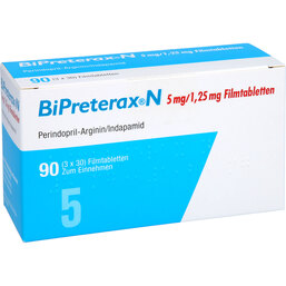 Abbildung: Bipreterax N 5 mg / 1,25 mg Filmtabletten 90 St, Filmtabletten PZN 09927448
