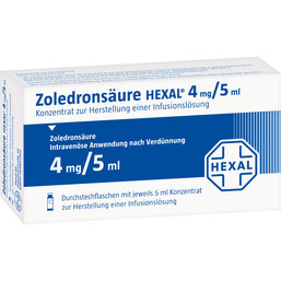 Abbildung: Zoledronsäure Hexal 4 mg / 5 ml Infusionslösung -Konzentrat 1 St, Infusionslösungskonzentrat PZN 09929140