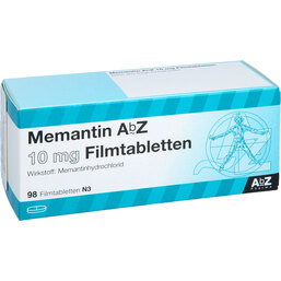 Abbildung: Memantin AbZ 10 mg Filmtabletten 98 St, Filmtabletten PZN 09929720