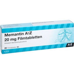 Abbildung: Memantin AbZ 20 mg Filmtabletten 28 St, Filmtabletten PZN 09929737