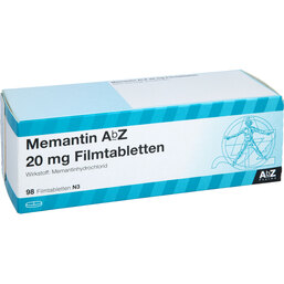 Abbildung: Memantin AbZ 20 mg Filmtabletten 98 St, Filmtabletten PZN 09929766