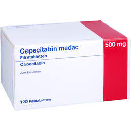 Abbildung: Capecitabin medac 500 mg Filmtabletten 120 St, Filmtabletten PZN 10003011