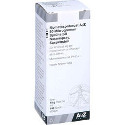 Abbildung: Mometasonfuroat AbZ 50 µg / Sprühstoß Nasenspray Suspension 18 g, Nasendosierspray PZN 10005406