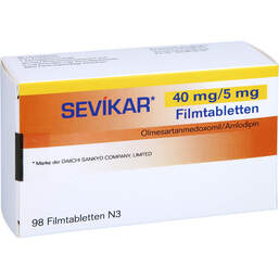 Abbildung: Sevikar 40 mg / 5 mg Filmtabletten 98 St, Filmtabletten PZN 10005990