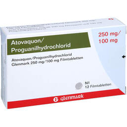 Abbildung: Atovaquon / Proguanil-HCL Glenmark 250mg / 100mg 12 St, Filmtabletten PZN 10014090