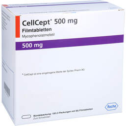 Abbildung: Cellcept 500 mg Filmtabletten 150 St, Filmtabletten PZN 10020334