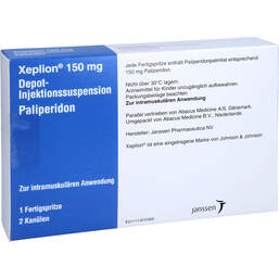 Abbildung: Xeplion 150 mg Depot-Injektionssuspension Fertigspritzen 1 St, Depot-Injektionssuspension PZN 10022296